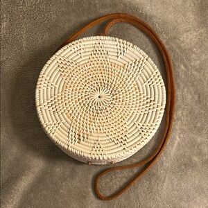 Round Woven Bag with Tan Strap